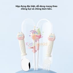 Thumbnail Bộ thìa nĩa đũa tập ăn cho bé KidsWorld hình thỏ đũa tập gắp xỏ ngón chống trượt cho bé ăn dặm 3