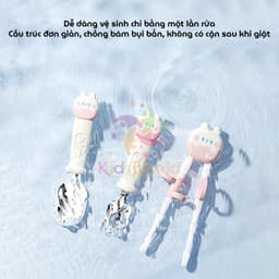 Thumbnail Bộ thìa nĩa đũa tập ăn cho bé KidsWorld hình thỏ đũa tập gắp xỏ ngón chống trượt cho bé ăn dặm 2