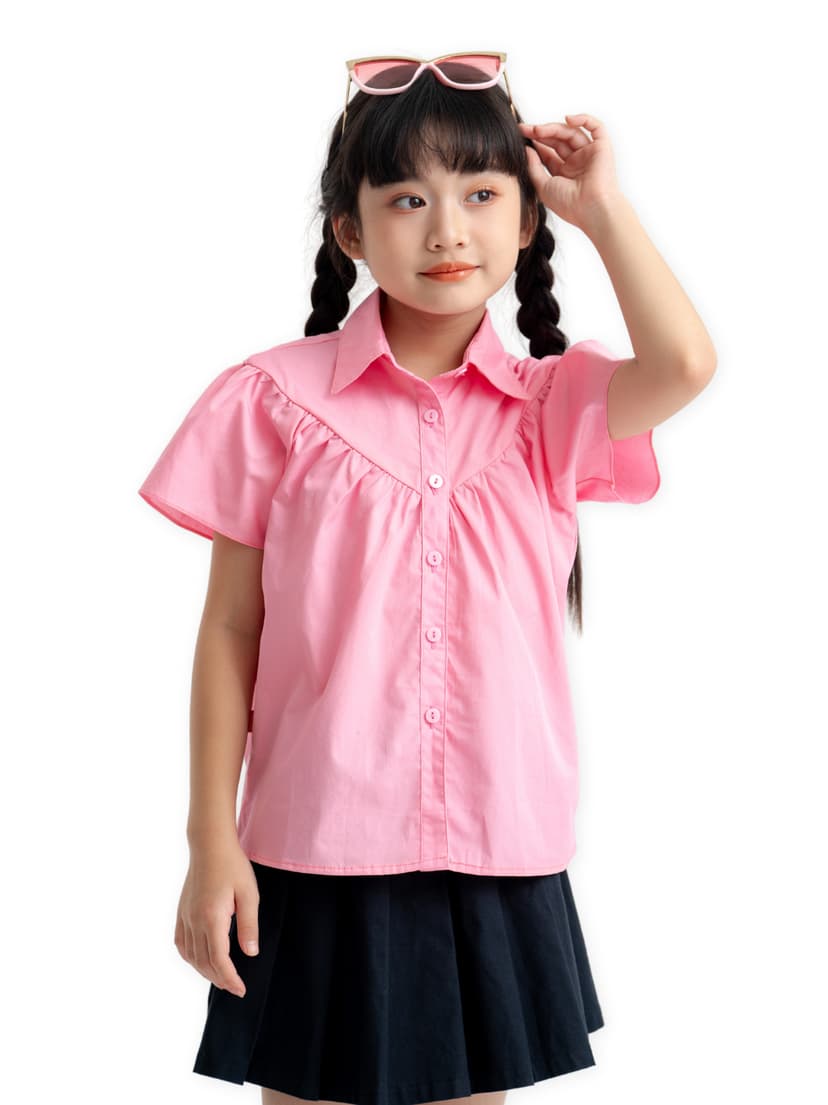 Ảnh Sơ mi bé gái cộc tay nhún Doris Riomio, chất liệu thoáng mát RA919 1
