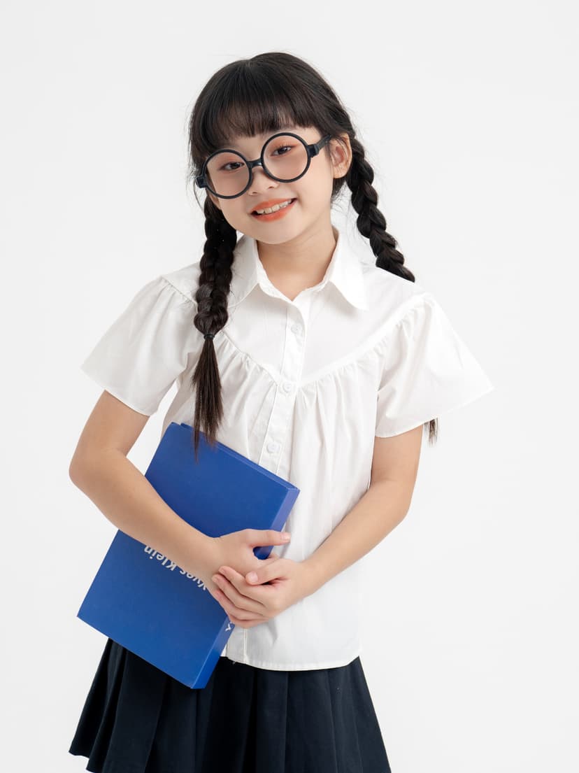 Ảnh Sơ mi bé gái cộc tay nhún Doris Riomio, chất liệu thoáng mát RA919 3