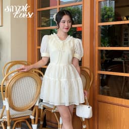 Thumbnail Đầm váy hoa tay phồng cổ chữ V màu vàng chanh CICI phong cách tiểu thư sang chảnh - Simple Twist 2