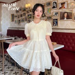 Thumbnail Đầm váy hoa tay phồng cổ chữ V màu vàng chanh CICI phong cách tiểu thư sang chảnh - Simple Twist 3