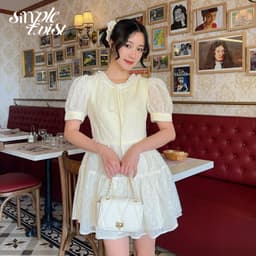 Thumbnail Đầm váy hoa tay phồng cổ chữ V màu vàng chanh CICI phong cách tiểu thư sang chảnh - Simple Twist 4
