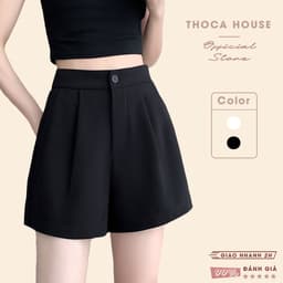 Thumbnail Quần short nữ lưng thun chất đũi ống rộng trơn đen, trắng THOCA HOUSE quần ngắn freesize dáng Hàn 1