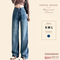 Thumbnail Quần jean ống rộng nữ cạp cao wax xanh đậm THOCA HOUSE tôn dáng thời thượng, dễ phối đồ 1