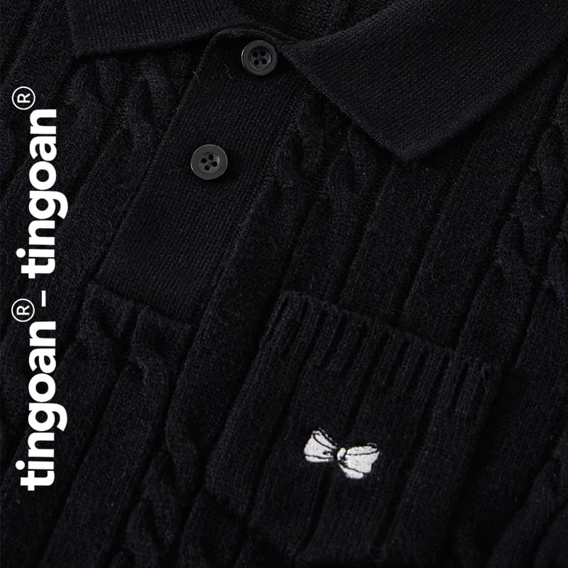 Ảnh TINGOAN® - Áo len xù POLO cổ bẻ đen phối túi ngực POLO BABY TOP/BL (không bao gồm khăn choàng cổ) 1