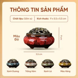 Thumbnail Lư sứ xông trầm hương - Tặng 1 nhang khoang - Nắp đồng hoa văn, sứ cao cấp - Đại An Store 2