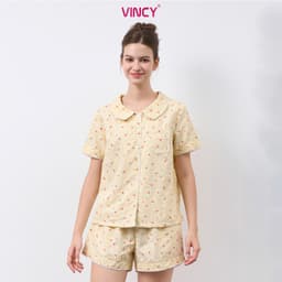 Thumbnail Bộ pijama short chất kate cổ lá sen, họa tiết cho Noel BSK050W33 3