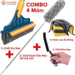 Thumbnail Combo Dọn Nhà 4 Món : Chổi Chà Cọ Nhà Vệ Sinh + Chổi Quét Trần Nhà + Bàn Chải Khe Hở Góc Cạnh + Khăn Lau Đa Năng Amalife 1