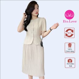 Thumbnail Set kí giả chân váy dập ly trơn cổ tròn Eva Lover SETKG2024307 1