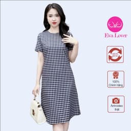 Thumbnail Váy đầm kẻ caro dáng xuông cổ tròn che khuyết  điểm tốt thiết kế trẻ trung Evalover 1