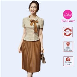 Thumbnail Set sơ mi chân váy công sở cổ tròn tay lỡ mix chân váy xếp ly chất liệu kate nhật hiện đại Evalover 1