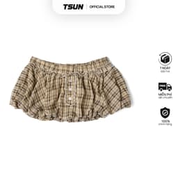 Thumbnail Váy Ngắn Caro Bí Màu Nâu Vàng Dáng Phồng Brand TSUN Chính Hãng [Có Quần Bảo Hộ] Váy Nữ, Mini Skirt 1