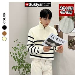 Thumbnail Áo Len Nam Nữ Cổ Trụ SUKIYA Kéo Khóa Họa Tiết kẻ Sọc Form Rộng Phong Cách Hàn Quốc  AL81 2