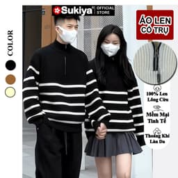 Thumbnail Áo Len Nam Nữ Cổ Trụ SUKIYA Kéo Khóa Họa Tiết kẻ Sọc Form Rộng Phong Cách Hàn Quốc  AL81 1