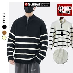 Thumbnail SUKIYA _Áo Len Nam Kẻ Kéo Khóa Cổ Cao UNISEX Chất Dày Dặn Mẫu Mới AL81 2