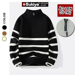 Thumbnail SUKIYA _Áo Len Nam Kẻ Kéo Khóa Cổ Cao UNISEX Chất Dày Dặn Mẫu Mới AL81 3