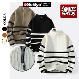 Thumbnail SUKIYA _Áo Len Nam Kẻ Kéo Khóa Cổ Cao UNISEX Chất Dày Dặn Mẫu Mới AL81 1