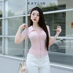 Thumbnail Áo thun KAYLIN cổ sơ mi phối nút chất vải thun cotton co giản phong cách thanh lịch - N2314 4