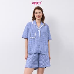 Thumbnail Bộ pijama short chất kate có phối ren, họa tiết màu sắc cho Noel BSK010W41 4