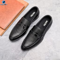 Thumbnail Giày lười công sở tăng chiều cao da bò SmartMen GL-04 Đen 3