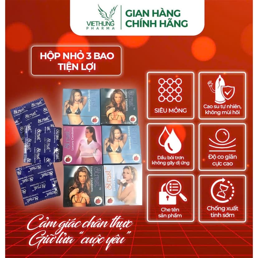 Ảnh Bao Cao Su Gia Đình VietHung Pharma, Siêu Mỏng, Bổ Sung Nhiều Gel Bôi Trơn,  Hộp 3 Chiếc 1