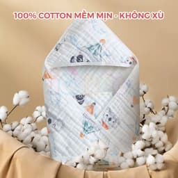 Thumbnail Khăn Quấn Ủ Xô Vuông 4 Lớp Có Mũ Organic IQKao Cho Bé Sơ Sinh, chăn ủ choàng Chất Liệu Xô đa năng thoáng mồ hôi UC07 2