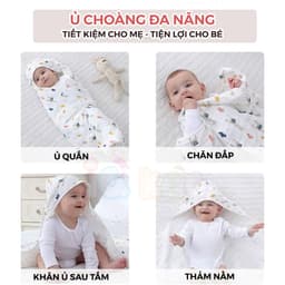 Thumbnail Khăn Quấn Ủ Xô Vuông 4 Lớp Có Mũ Organic IQKao Cho Bé Sơ Sinh, chăn ủ choàng Chất Liệu Xô đa năng thoáng mồ hôi UC07 1