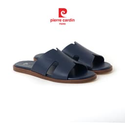 Thumbnail Dép nam Pierre Cardin Pháp da bò thật, quai ngang, đế bằng thời trang khắc logo 164 - Hàng chính hãng 1