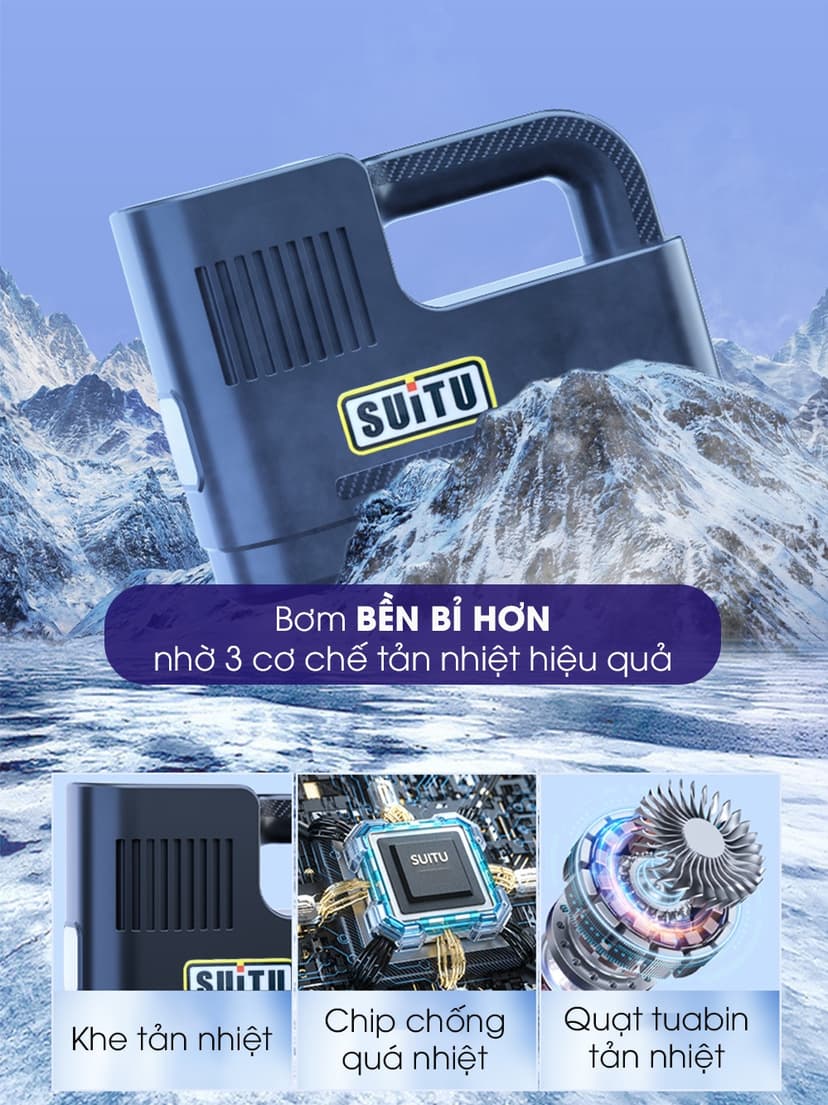 Ảnh Bơm ô tô, bơm lốp xe hơi oto tự động ngắt, đồng hồ cơ điện 12 V Suitu - Tâm Luân phụ kiện ô tô và phượt 2