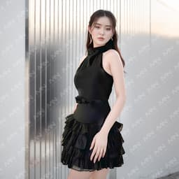 Thumbnail Váy tiểu thư MINA hở lưng ôm body xếp tầng ngắn mini thiết kế cổ lọ dự tiệc, đi chơi chất Cotton Nhật MN259 1