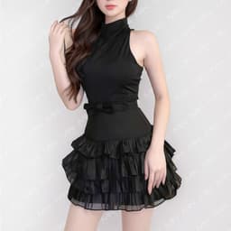 Thumbnail Váy tiểu thư MINA hở lưng ôm body xếp tầng ngắn mini thiết kế cổ lọ dự tiệc, đi chơi chất Cotton Nhật MN259 4