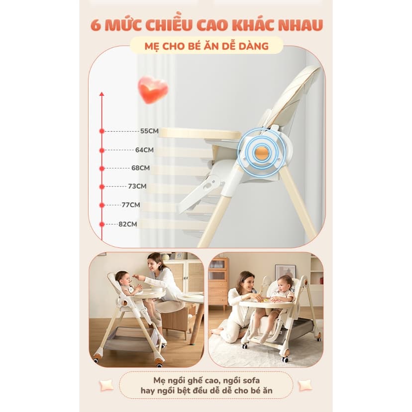 Ảnh Ghế ăn dặm đa năng cao cấp Chilux Grow V Upgrade - Có thể gấp gọn - Bánh xe chống ồn 3