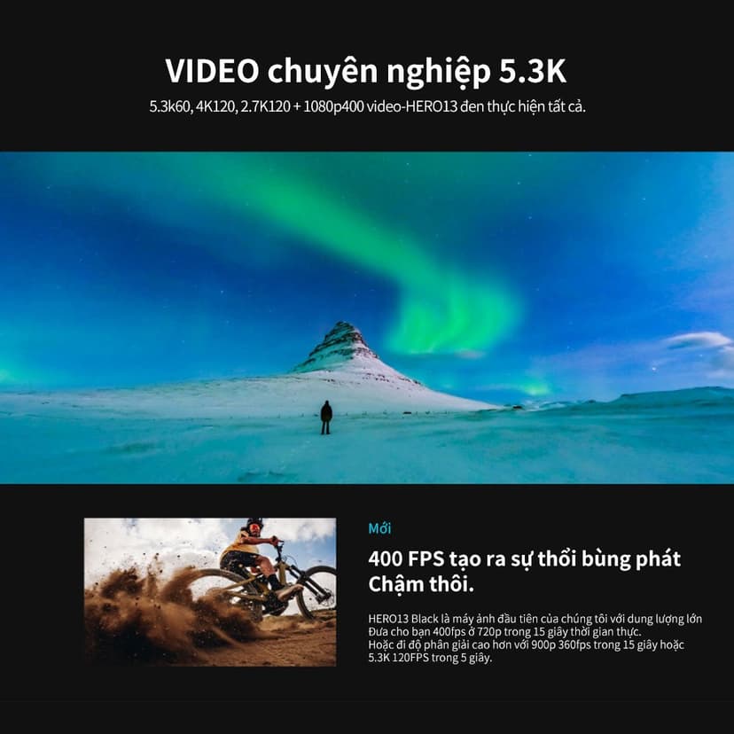 Ảnh GoPro Hero13 Black Camera hành động chống nước, ảnh 27MP + video 5.3K, GPS, không bao gồm Lenses HB 4