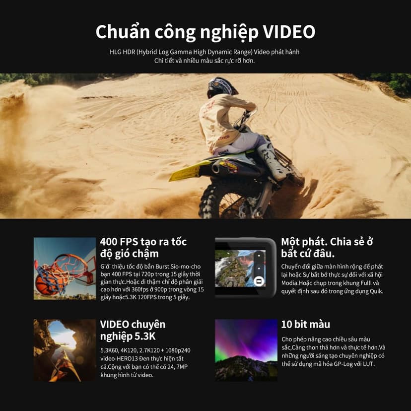 Ảnh GoPro HERO13 Black + Accessories Bundle Camera hành động chống nước, Video 5.3K, HyperSmooth 6.0 3