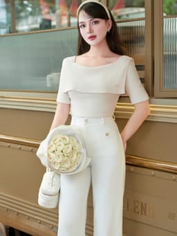 Thumbnail Áo Tay Lửng Cổ Cách Điệu Vải Len Mềm - EDINI - A1479 3