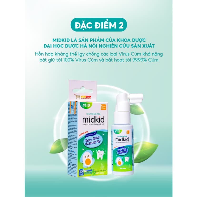 Ảnh 2 hộp Xịt chống sâu răng Midkid vị NHO và TÁO chính hãng cho bé từ 1 tuổi, vị ngọt thơm nuốt an toàn 4