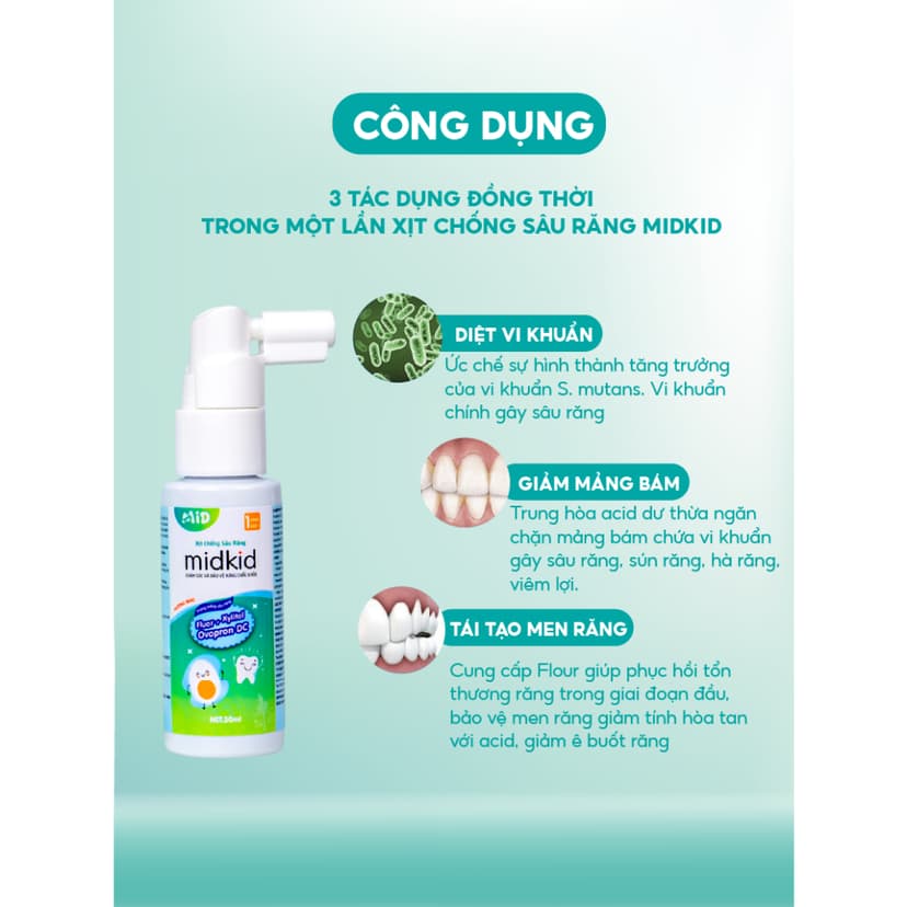 Ảnh 2 hộp Xịt chống sâu răng Midkid vị NHO và TÁO chính hãng cho bé từ 1 tuổi, vị ngọt thơm nuốt an toàn 3