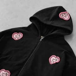 Thumbnail Áo Khoác Nỉ Hoodie Zip Đen Thêu Trái Tim Brand TSUN Chính Hãng Lovely UNISEX, Oversize, Streetwear 4