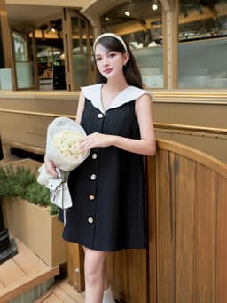 Thumbnail Đầm Suông Cổ V Viền Bèo Dễ Thương - EDINI - D1603 1