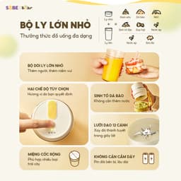 Thumbnail Máy Xay Sinh Tố Cầm Tay Bear Máy Xay Rau Củ Quả Làm Sinh Tố Máy Xay Nước Ép Mini Máy Xay Mini Tích Điện 400ml SB-MX04K 3