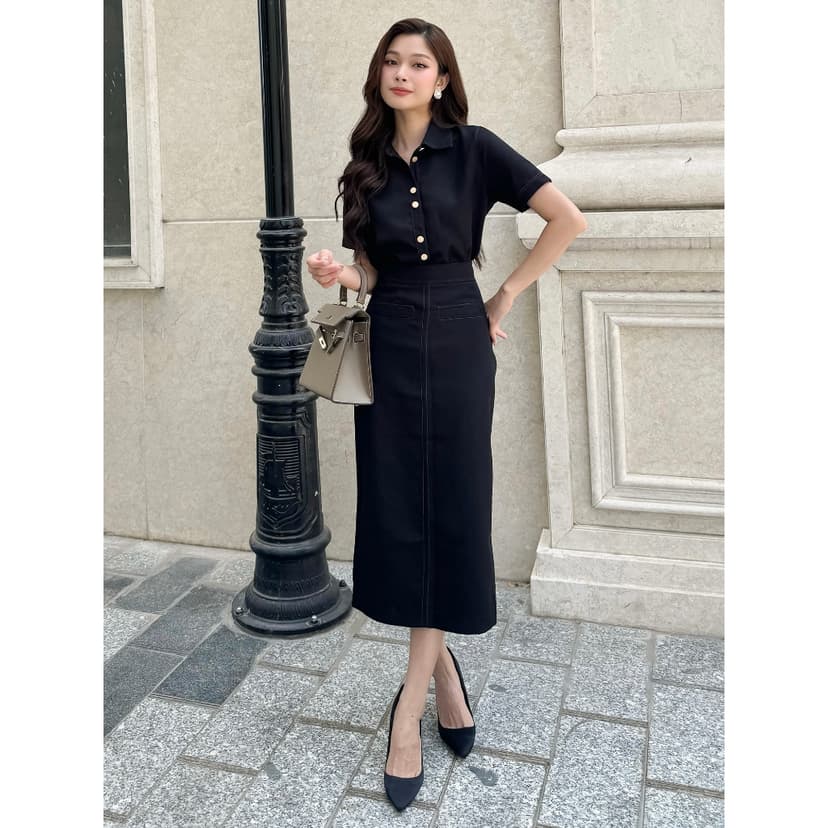 Ảnh BBSTORE’S Set Áo Sơ Mi Phối Chân Váy Suông Dài Thanh Lịch - K3265 2