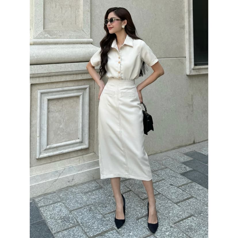 Ảnh BBSTORE’S Set Áo Sơ Mi Phối Chân Váy Suông Dài Thanh Lịch - K3265 4