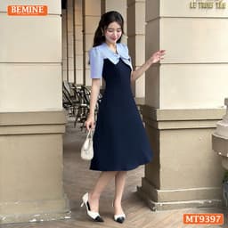 Thumbnail Đầm thiết kế cổ V thắt nơ cúp ngực dáng xếp ly BEMINE MT9397 3
