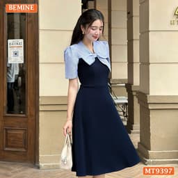 Thumbnail Đầm thiết kế cổ V thắt nơ cúp ngực dáng xếp ly BEMINE MT9397 4