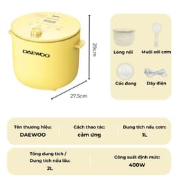 Thumbnail Nồi cơm điện mini 1-2 người 1L Hàn Quốc Daewoo DWRC-Y201 công suất 400W, bảo hành 12 tháng 4