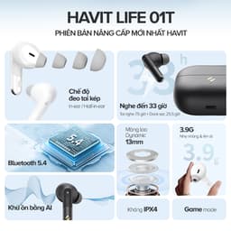Thumbnail Tai nghe Bluetooth True Wireless Havit TW982 | Nghe nhạc đến 33h - Trọng lượng 3,9g - Công nghệ khử ồn AI | BH 12 tháng 2