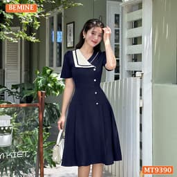 Thumbnail Đầm thiết kế cổ kiểu đính nút dáng xếp ly BEMINE MT9390 3