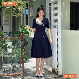 Thumbnail Đầm thiết kế cổ kiểu đính nút dáng xếp ly BEMINE MT9390 4