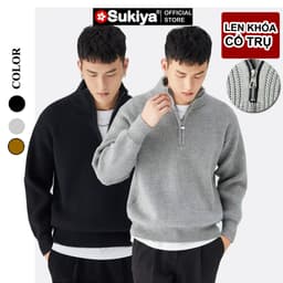 Thumbnail Áo Len Nam Nữ Kéo Khóa Cổ Trụ SUKIYA  Form Rộng Phong Cách Hàn Quốc AL82 1
